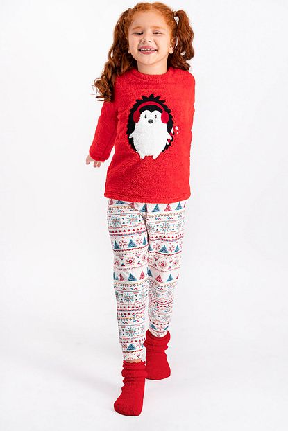 Arnetta Acik Kirmizi Winter Porky Kiz Cocuk Pijama Takimi Trendyol