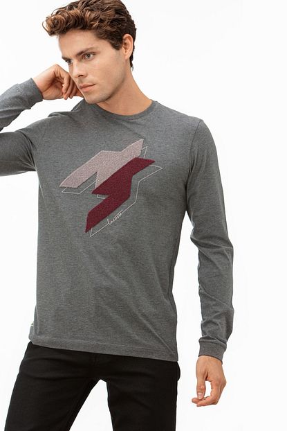 Lacoste Erkek Gri Uzun Kollu Desenli T Shirt Trendyol