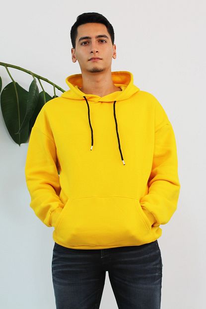Ventiup Erkek Sari 3 Iplik Kapusonlu Sweatshirt Trendyol