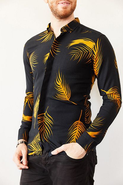 Xhan Erkek Siyah Desenli Slim Fit Gomlek 0yxe2 44024 02 Trendyol
