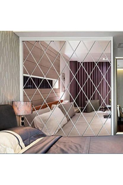 Krcdisplay 50cmx100cm Dekoratif Duvar Dekorasyon Geometrik Ucgen Desen Gumus Ayna Pleksi 31 Parca Trendyol