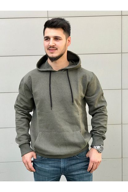 Brofashion Erkek Haki Fitilli Kapsonlu Sweatshirt Trendyol