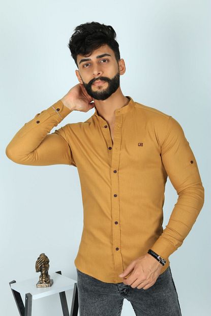 Jiyan Erkek Hardal Hakim Yaka Gomlek Trendyol
