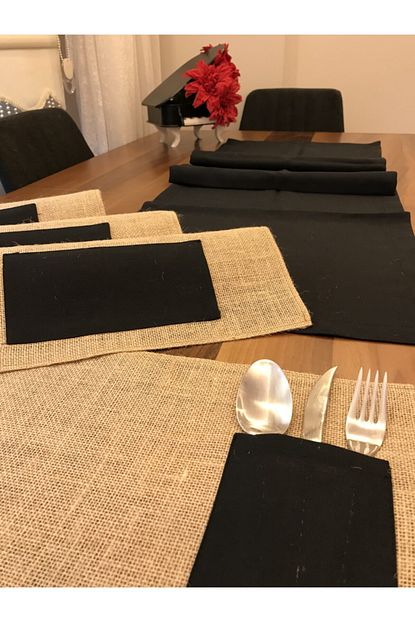 Treekitchen 4 Adet Amerikan Servis Ve Siyah Runner Trendyol