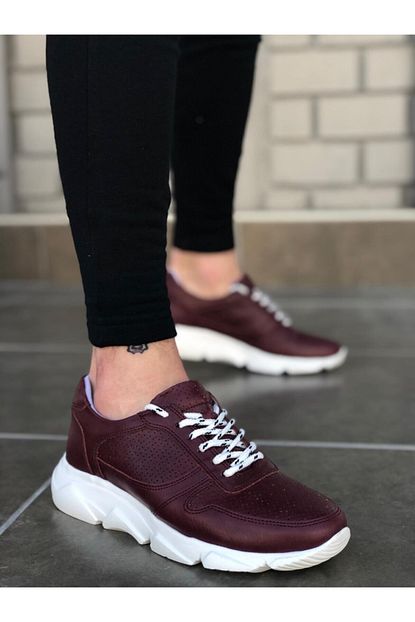 Realglamor Erkek Bordo Beyaz Rahat Kalin Yuksek Taban Spor Ayakkabi Ba0120 Trendyol