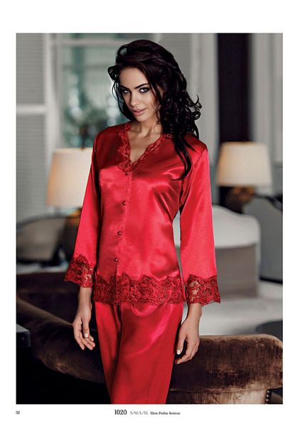 Perin Kadin Kirmizi Saten Pijama Takimi Trendyol