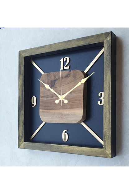 Markakanvas Dogal Ahsap Kare Gold Altin Duvar Masa Saati 30x30 Cm Trendyol
