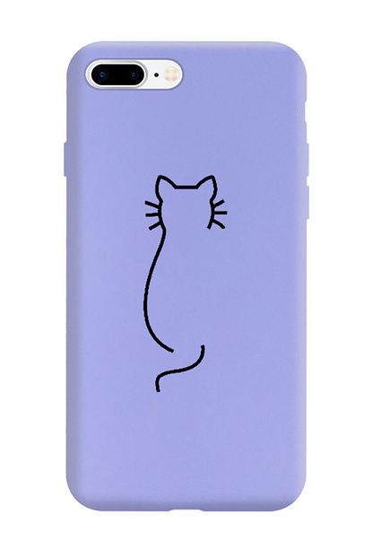kedi cizim tasarimli lila lansman kilif iphone 7 8 plus