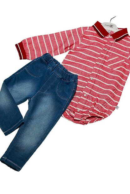 Baby Z Kirmizi Cizgili Zibin Kot Pantolon Ikili Erkek Bebek Alt Ust Takim Trendyol
