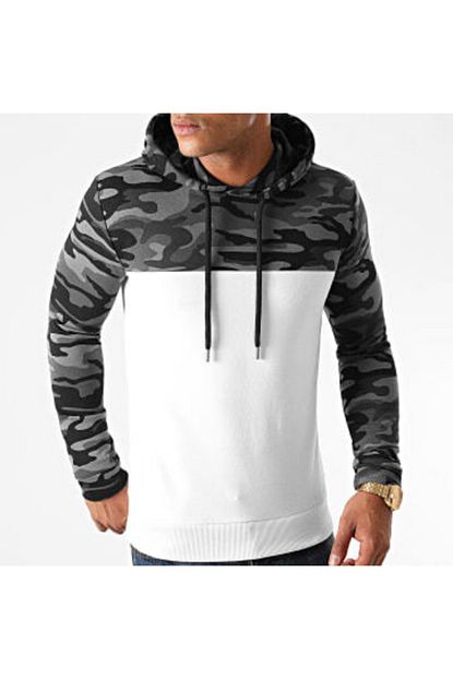 Bysedefarc Erkek Beyaz Kamuflaj Desenli Kapusonlu Sweatshirt Trendyol