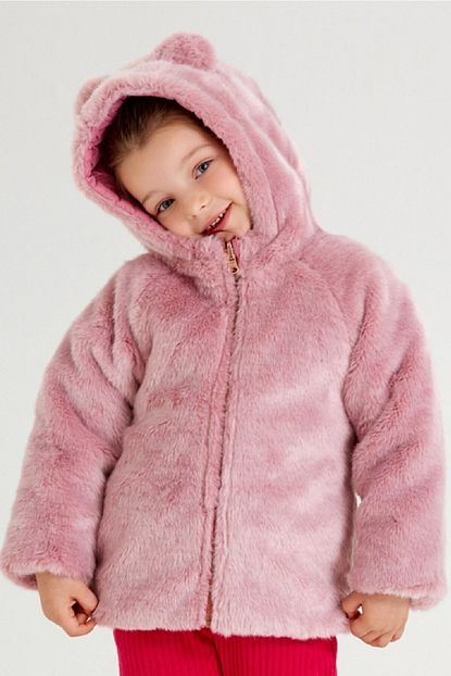 Wk Kiz Cocuk Pembe Pelus Kulakli Mont Trendyol