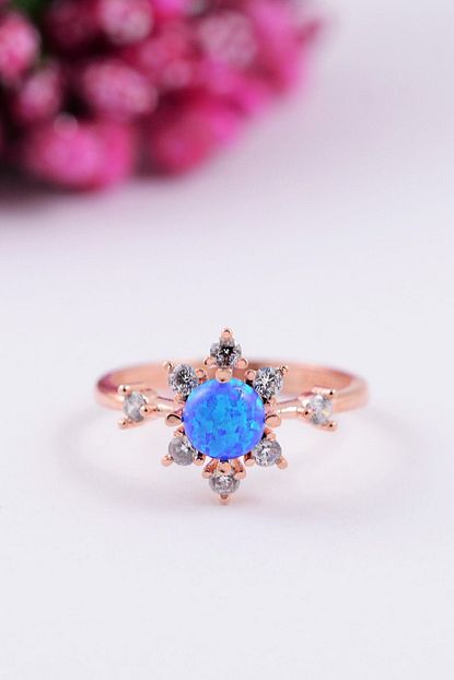 Lotus Gumus Mavi Opal Tasli Ayarlanabilir 925 Ayar Gumus Kadin Yuzuk Trendyol