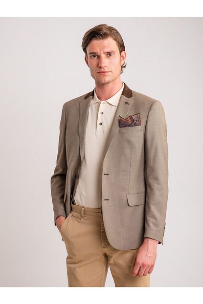 Dufy Kahve Potikare Yaka Detayli Viskon Likra Karisimli Erkek Ceket Galvin Sn Slim Fit Trendyol