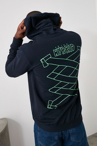 Trendyol Man Lacivert Erkek Sirt Baskili Kapusonlu Sweatshirt Tmnaw21sw0581 Trendyol