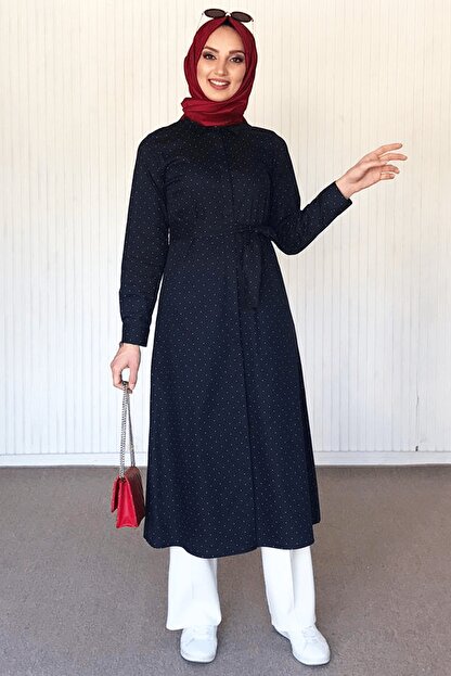 Rabia Samli Beyaz Puantiyeli Lacivert Tunik Fiyati Yorumlari Trendyol