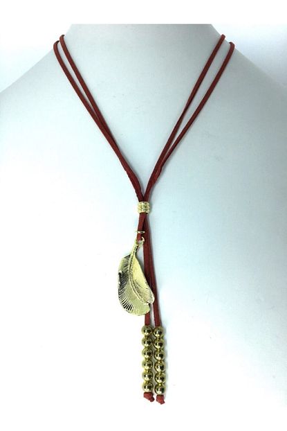 Kuppeli Accessories Yaprak Desenli Kirmizi Ip Kolye Trendyol
