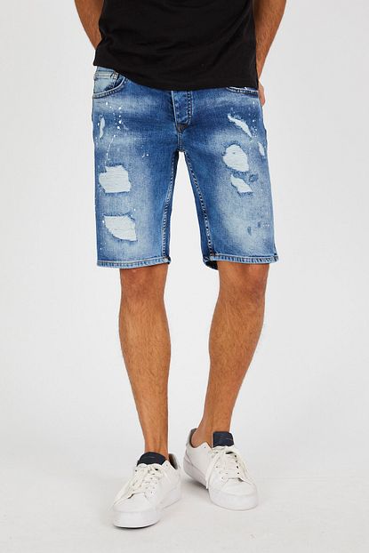 Denim Republic Erkek Acik Mavi Yirtik Detayli Kot Sort Kapri Bermuda Trendyol