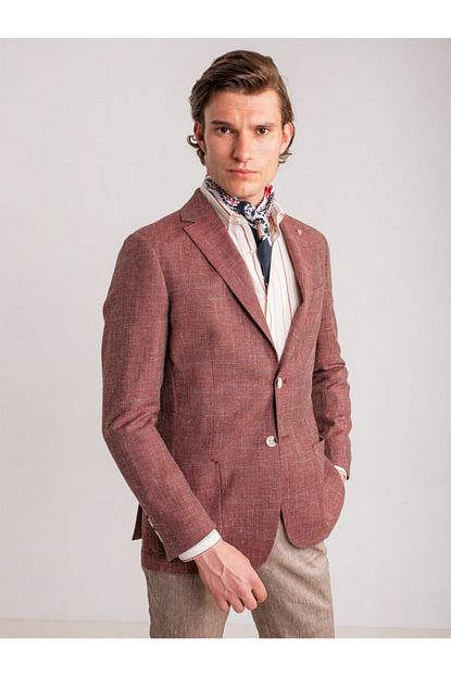 Dufy Erkek Visne Melanj Virgin Wool Pamuk Keten Karisimli Erkek Ceket Modern Fit Trendyol