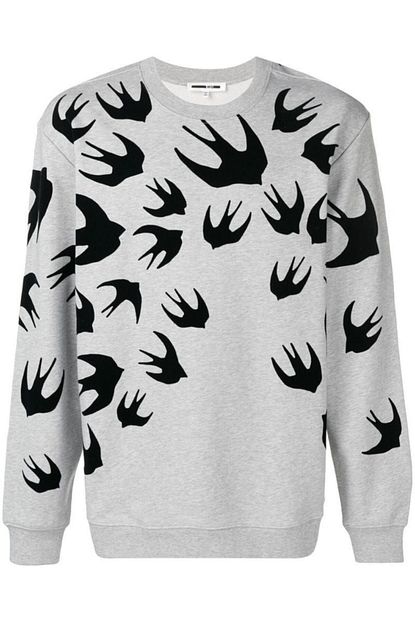 Alexander Mcqueen Erkek Gri Siyah Kus Detayli Sweatshirt Trendyol