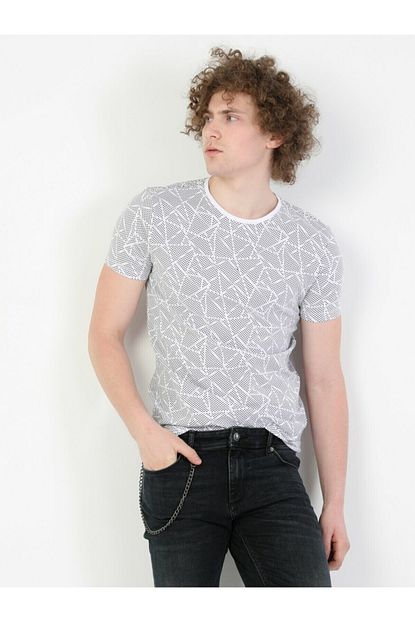 Colin S Slim Fit Standart Kol Bisiklet Yaka Beyaz Erkek Kisa Kol Tisort Trendyol