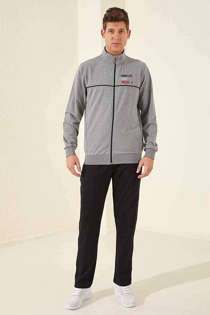 Tommy Life Sport Project Baskili Gri Melanj Siyah Erkek Esofman Takim Trendyol