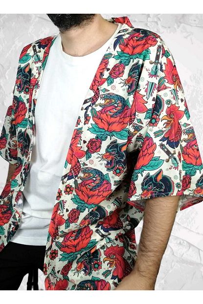 Vatkalimon Erkek Standart Beden Desenli Kimono Gomlek Trendyol