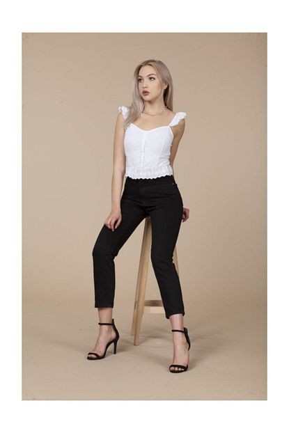 Bipantolon Likrasiz Solmayan Siyah Mom Jean Trendyol
