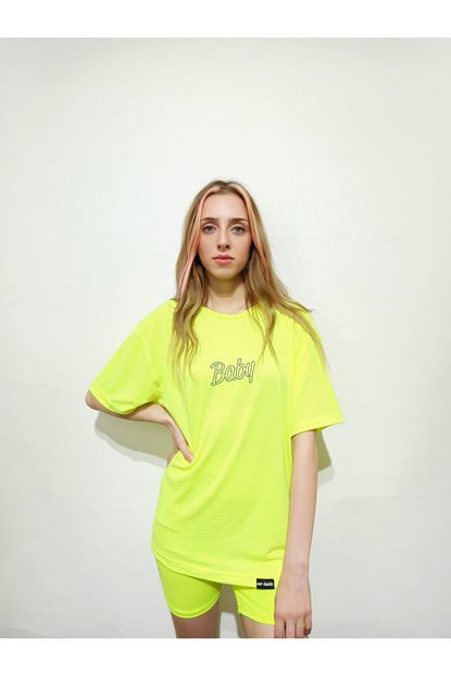 War Daddy Kadin Neon Sari Oversize Baskili Tisort Trendyol
