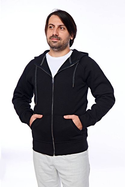 Arzu Gurbuz Erkek Siyah Kapsonlu Fermuarli 2 Cep Sweatshirt Trendyol