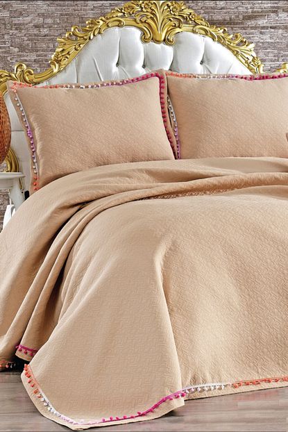 Evlen Home Kahverengi Jakarli Cift Kisilik Yatak Ortusu 3 Parca Trendyol