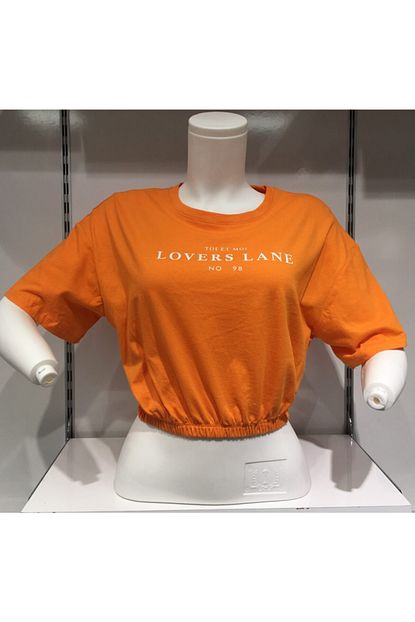 Ambar Kadin Turuncu Bel Lastikli Crop Trendyol