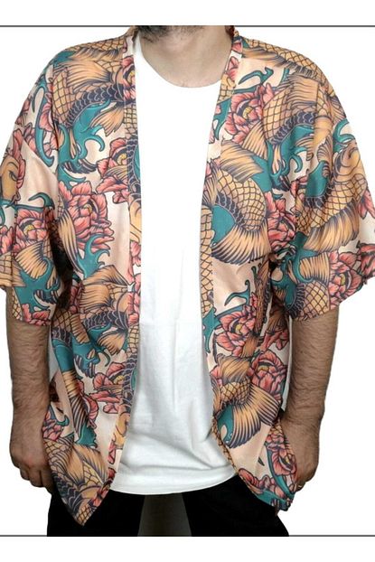 Vatkalimon Erkek Somon Standart Beden Desenli Kimono Gomlek Trendyol