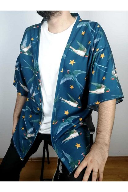 Vatkalimon Erkek Standart Beden Desenli Kimono Gomlek Trendyol