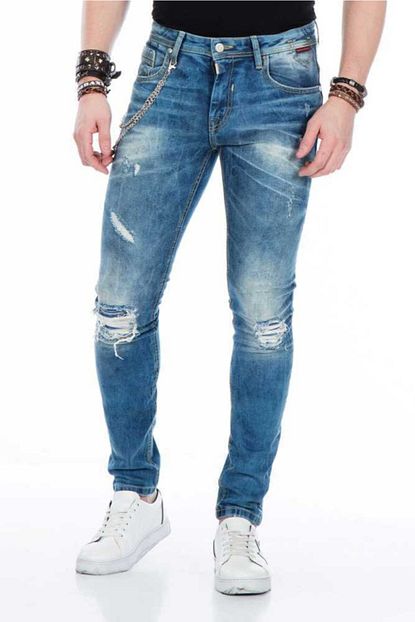 Cipo Baxx Cd428 Zincirli Slim Fit Mavi Erkek Yirtik Kot Pantolon Trendyol