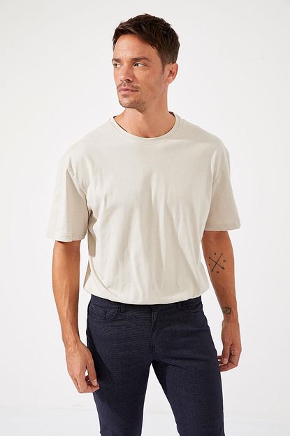 Defacto Erkek Stone Oversize Fit Bisiklet Yaka Pamuklu Basic Tisort S6822az20au Trendyol