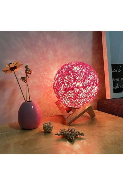 Bakmakistersen Rattan Ay Isigi Kure Yansitmali Masa Lambasi Pembe Trendyol