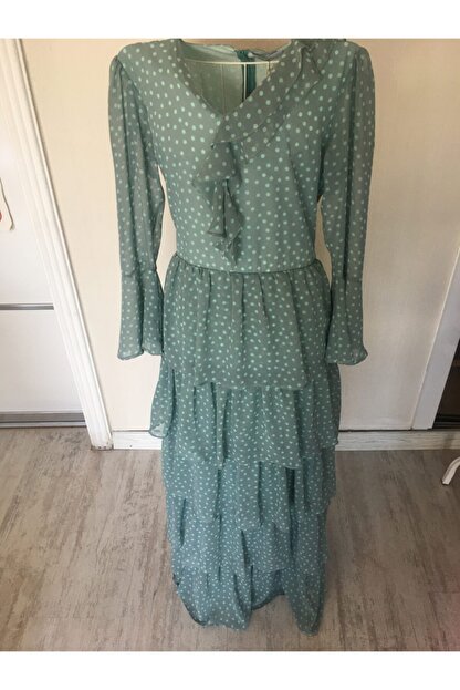 Delbina Design Kadin Mint Yesili Sifon Elbise Trendyol
