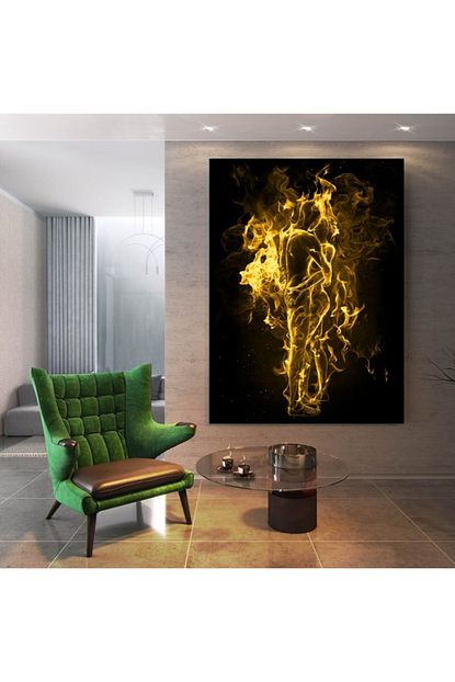Simli Kanvas Cehennemde Ask Kanvas Tablo Simisz Sari Renk 70x50cm Trendyol