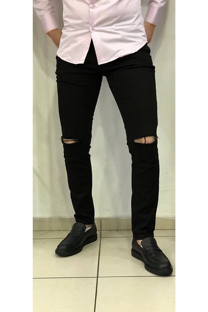 Amor Man Erkek Siyah Diz Yirtik Detayli Skinny Fit Pantolon Trendyol