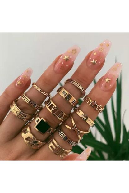 Pinkimaj Eklem Yuzuk Seti 13 Adet Gold Yeni Model Siyah Tasli Trendyol