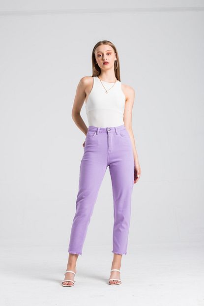 Lacarino Kadin Lila Yuksek Bel Jeans Likrali Mom Kot 5737 Trendyol