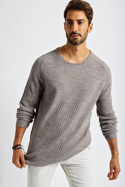 Chuba Erkek Vizon Roll Yaka Orgu Detayli Spor Triko Kazak 21w305 Trendyol