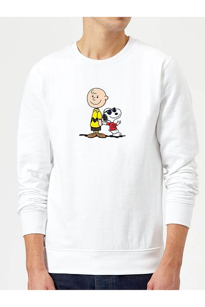 Collage Charlie Brown And Snoopy By Snoopy Baskili Beyaz Erkek Orme Sweatshirt Uzun Kol Trendyol