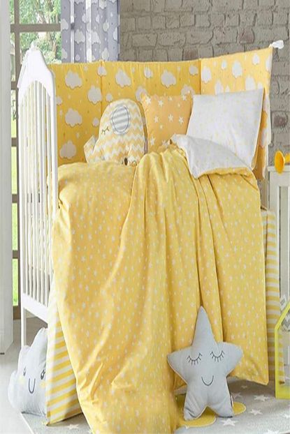 Modastra Sari Bulut Desen 80x130 Besik Kenar Koruma Ve Nevresim Takimi Trendyol