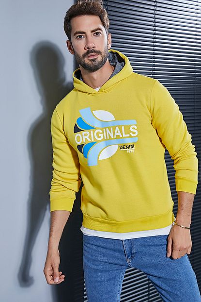 Sateen Men Erkek Sari Kapsonlu Sweat Trendyol
