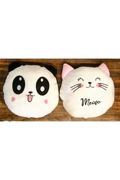 sevimli kedi ve panda polar yastik arkadasa hediye
