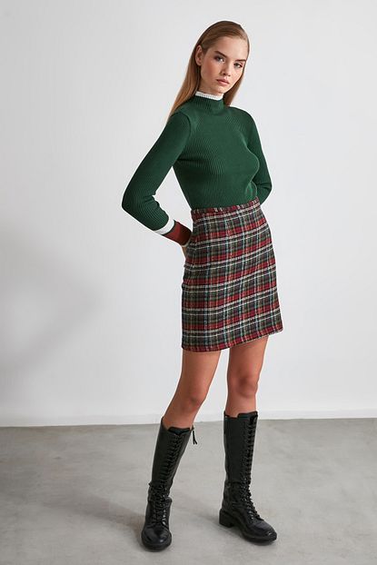 Trendyolmilla Kirmizi Ekose Etek Twoaw20et0103 Trendyol