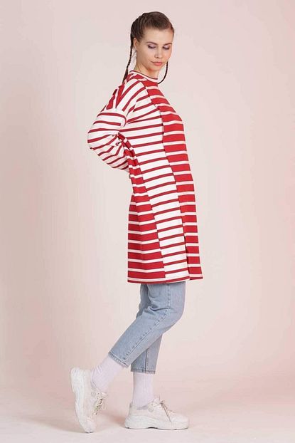 Mavi Limon Kadin Kirmizi Beyaz Sweatshirt Trendyol
