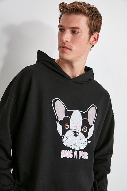 Trendyol Man Siyah Kopek Baskili Sweatshirt Thmaw21sw0968 Trendyol