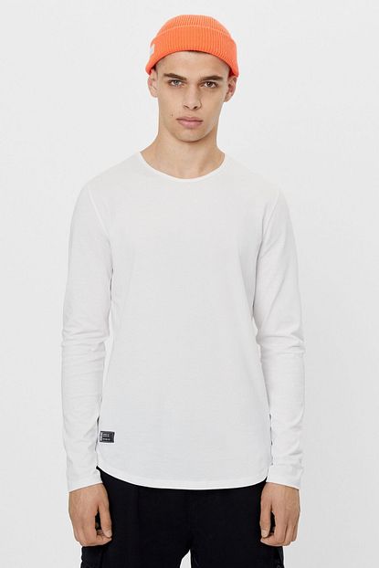 Bershka Erkek Beyaz Uzun Kollu Strec T Shirt Trendyol